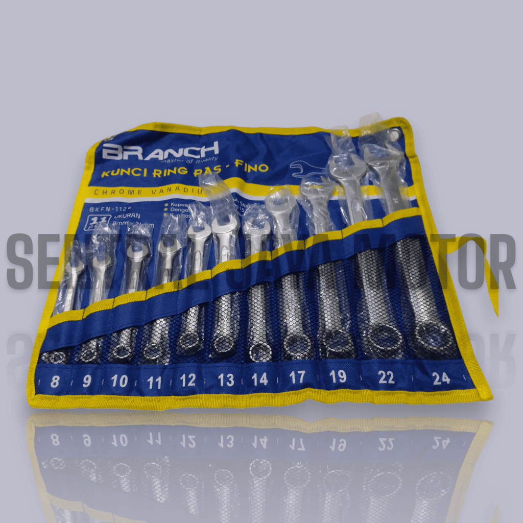 BRANCH Kunci Ring Pas Set 11pcs 8-24mm Alat Profesional Kunci pas Lengkap Kunci Pas Ring Set 11pcs K