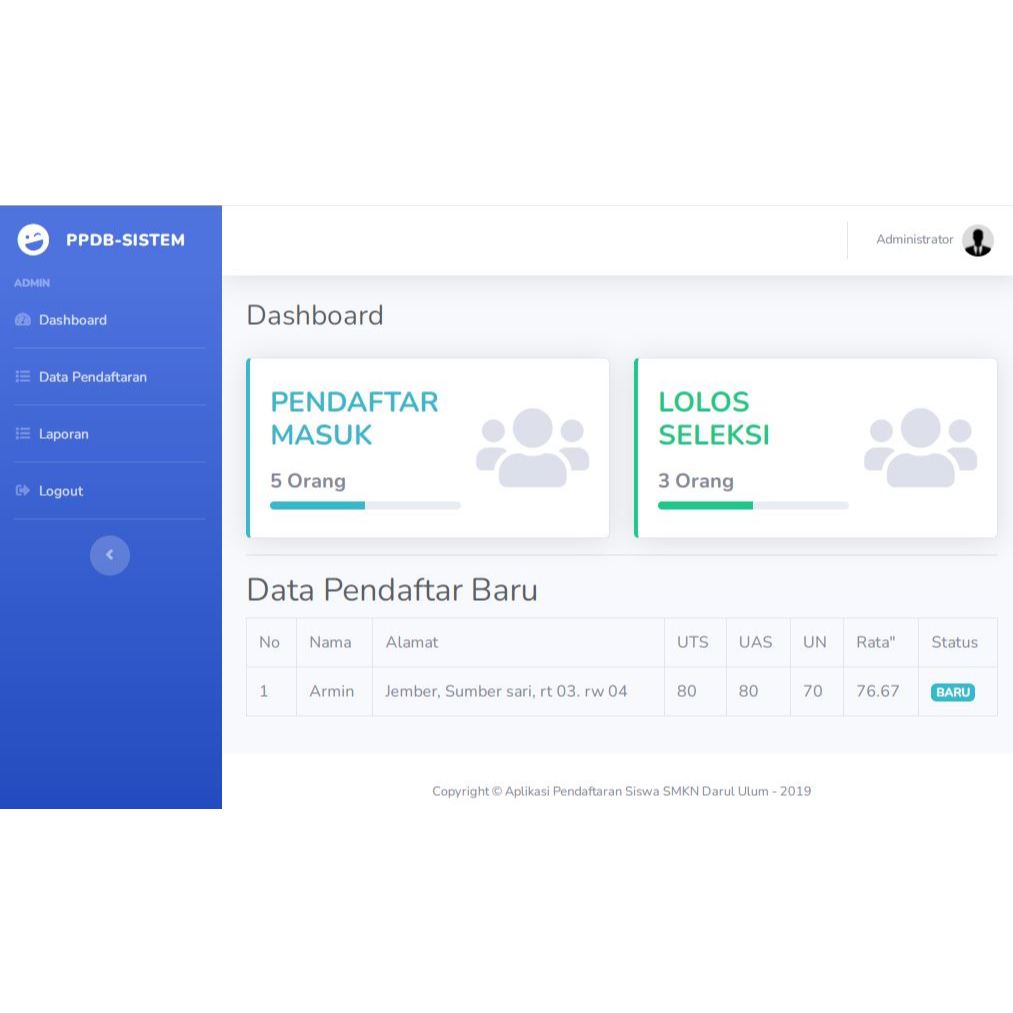 Source code pendaftaran siswa PPDB berbasis web php