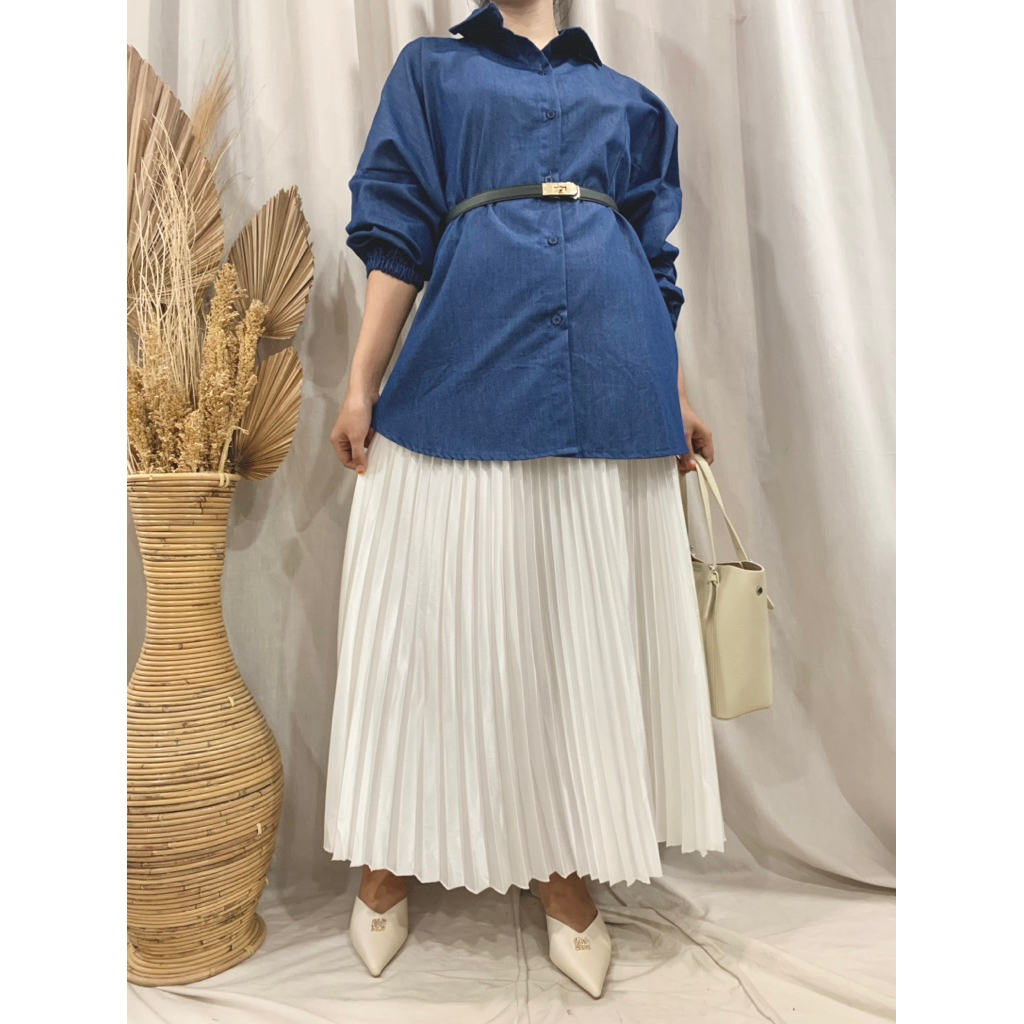 Blus Jeans Tangan Balon Wanita