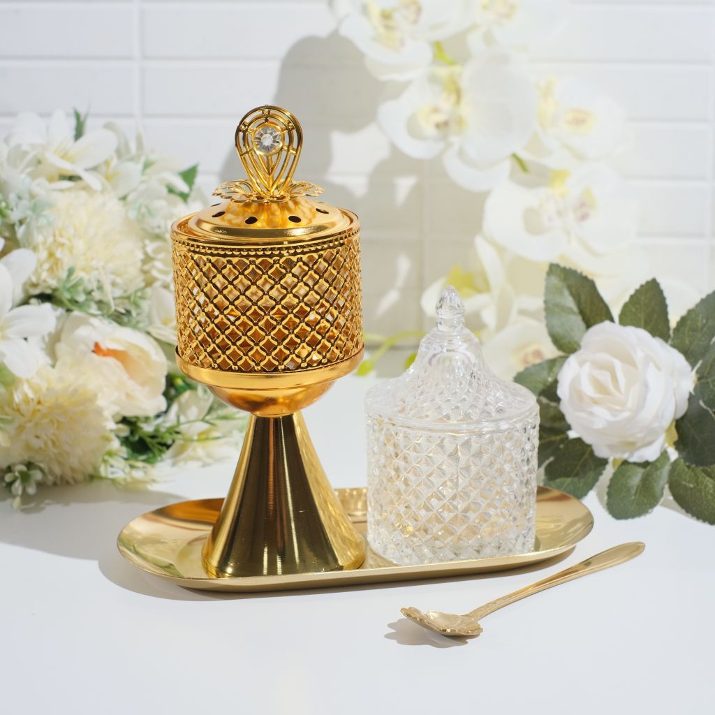 Mabkhara set white gold 4in1 ( Tanpa Dupa ) / tempat bakar dupa / tempat dupa art / mabkhara import