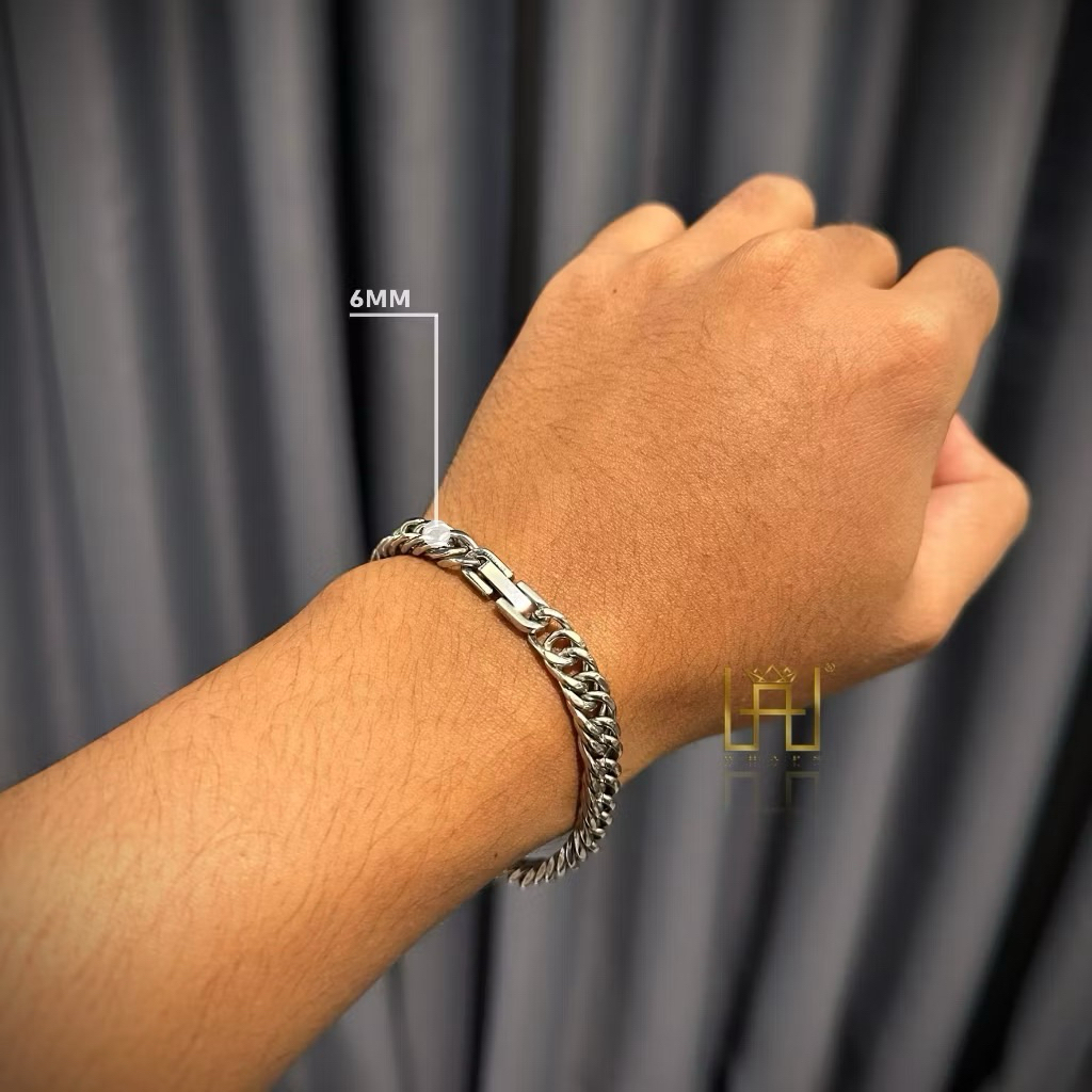 Gelang Rantai Silver Pria Wanita Korea | Gelang Fashion Tebal Unisex