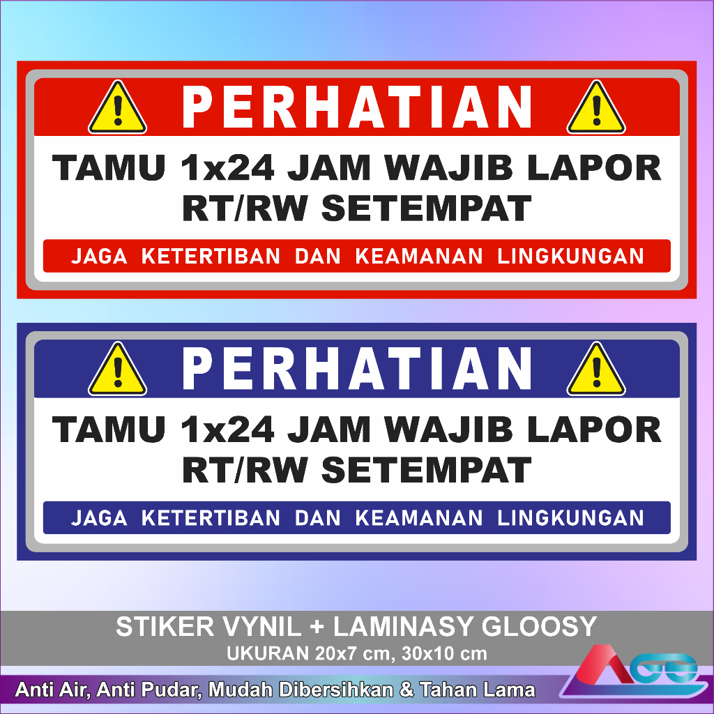 

Stiker Vynil Tamu 1 x 24 Jam Wajib Lapor RT RW Anti Air Sticker Peringatan Ukuran Besar Murah