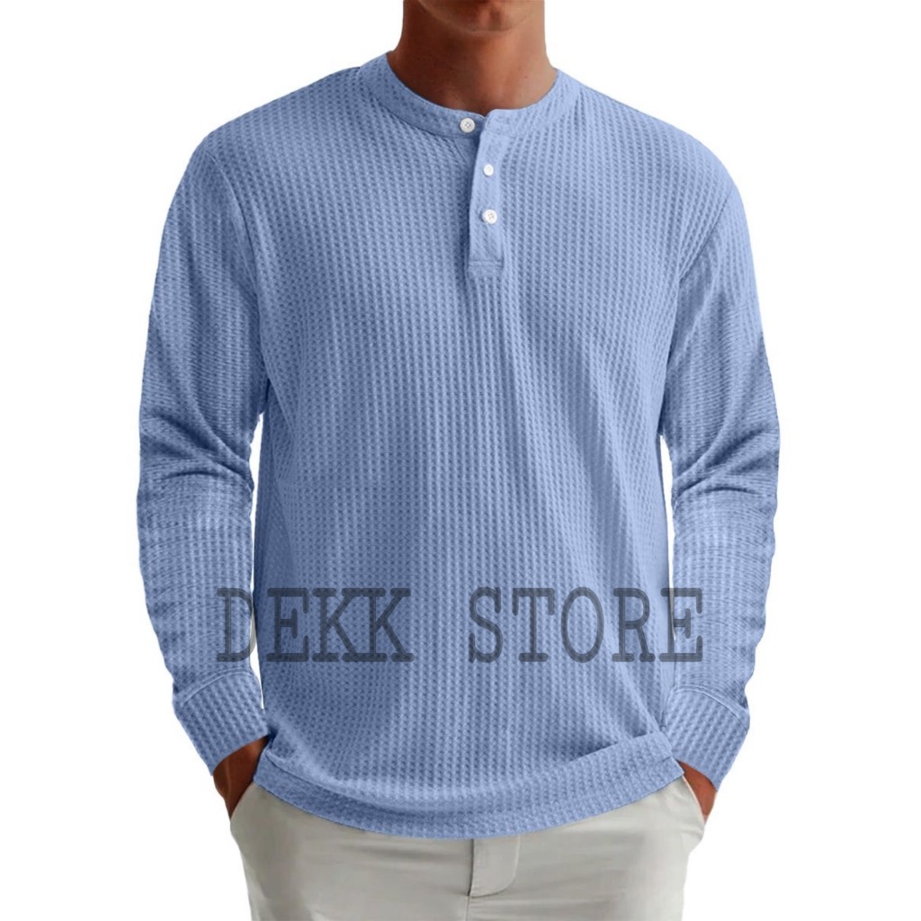 KAOS WAFFLE KNIT LENGAN PANJANG/KAOS KANCING KNIT PRIA POLOS/KAOS WAFFLE KNIT TERLARIS