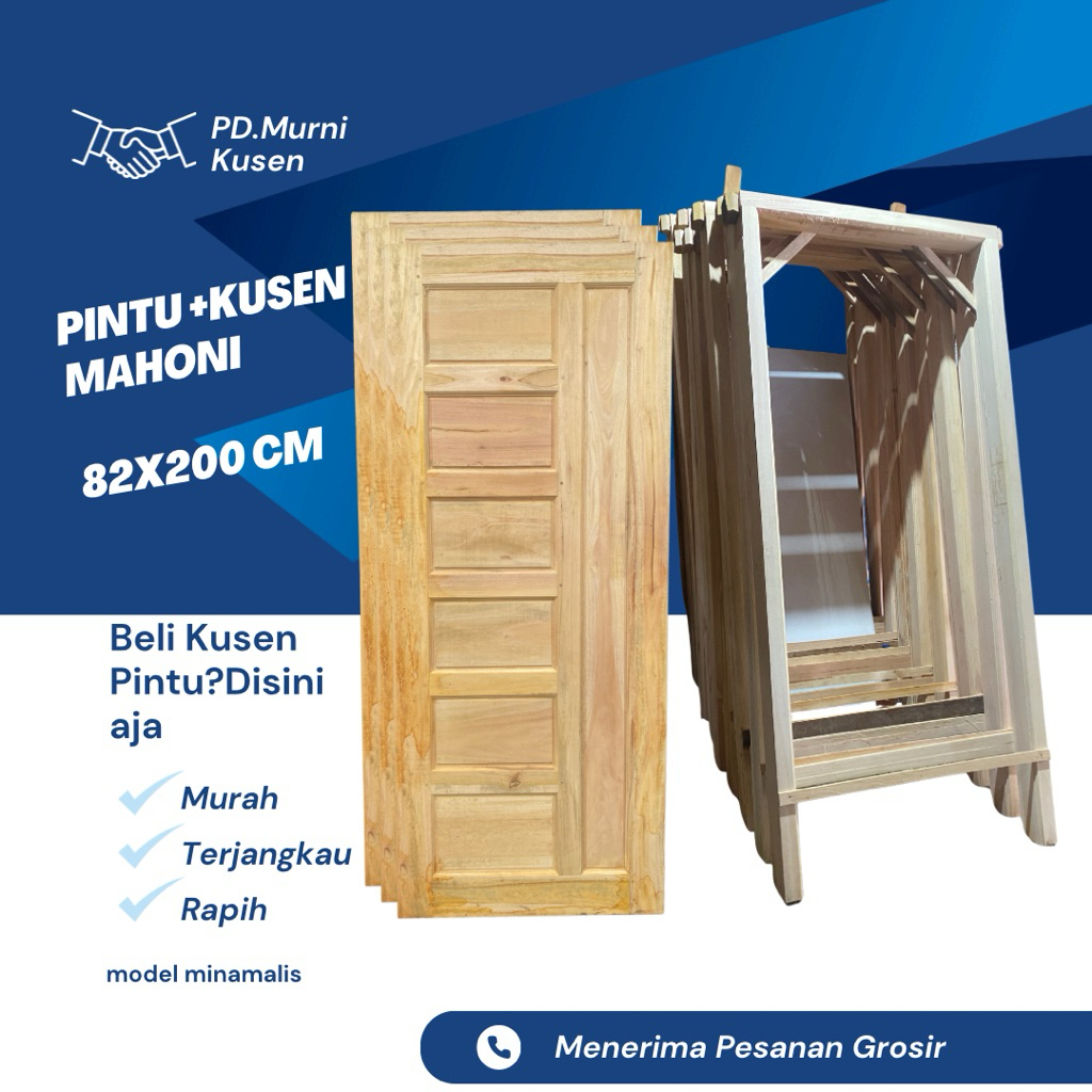 Set Daun Pintu dan Kusen Kayu Mahoni