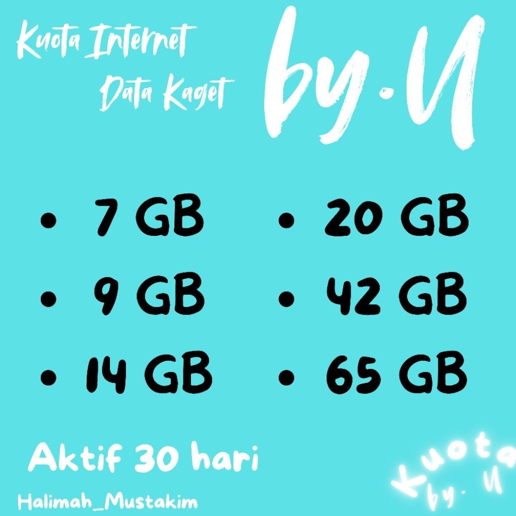 Paket Data Internet by U ( 7 GB, 9 GB, 14 GB, 20 GB, 42 GB, 65 GB ) 30 hari
