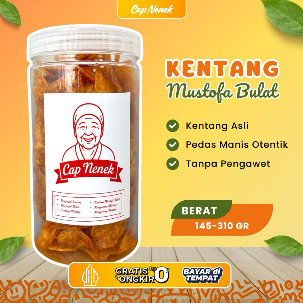 

Cap Nenek Kentang Mustofa Kering Pedas Manis Balado Original Premium Toples 500gr 1kg