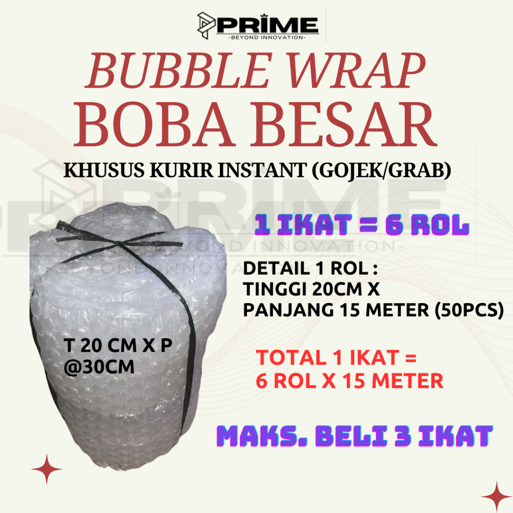 

BUBBLE WRAP BOBA BESAR - T20CM X P30CM KHUSUS KURIR INSTANT AIR CUSHION ROLL PACKING PAKET PACKAGING TEBAL