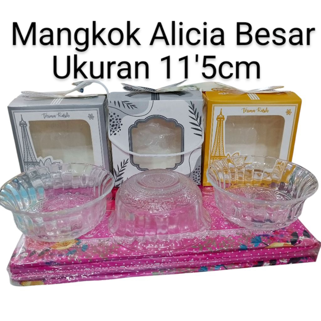Mangkok Alicia Besar 11'5cm Mangkok Beling Kaca / Souvenir Pernikahan / Kemasan Bok + Tali Kur