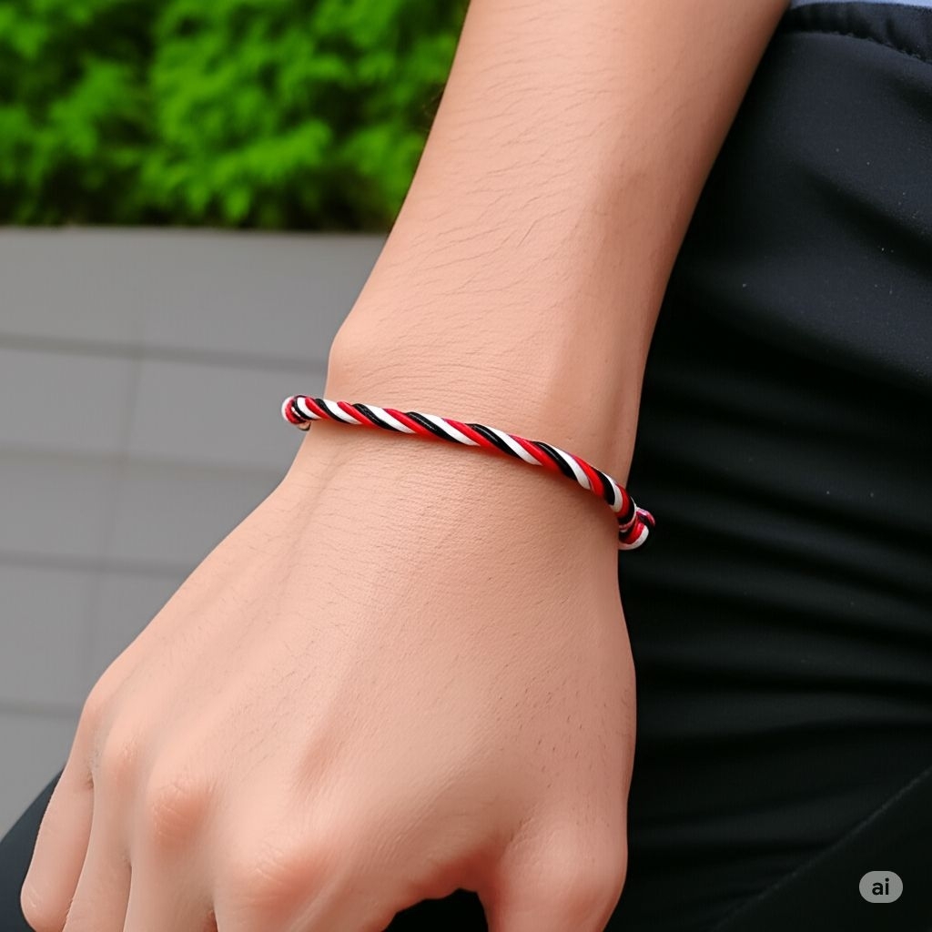 gelang benang tali tridatu tri datu 2mm 3 warna merah putih hitam mood booster keberuntungan khas bali