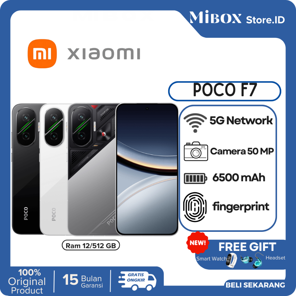 Poco F7 5G  12/512 GB,AMOLED,Corning Gorilla Glass 7i,Qualcomm,Fingerprint Display,6500 mAh Resmi