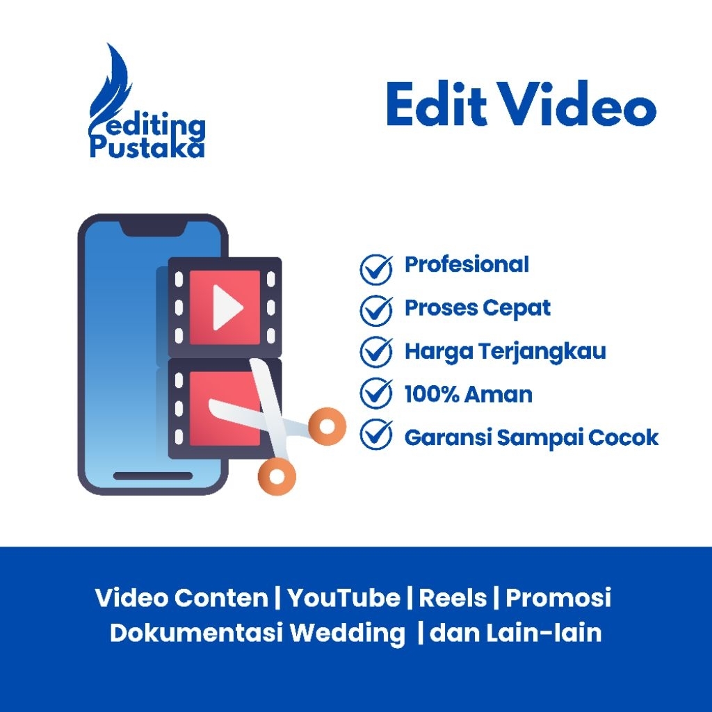 Edit video (video content, youtube, reels, dokumentasi wedding, promosi dll),
