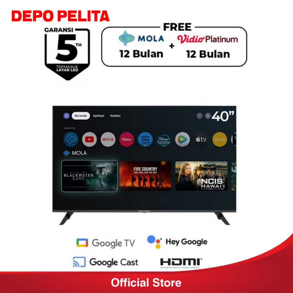 Polytron LED TV 40 Inch PLD 40RG9059 Smart Cinemax Google TV