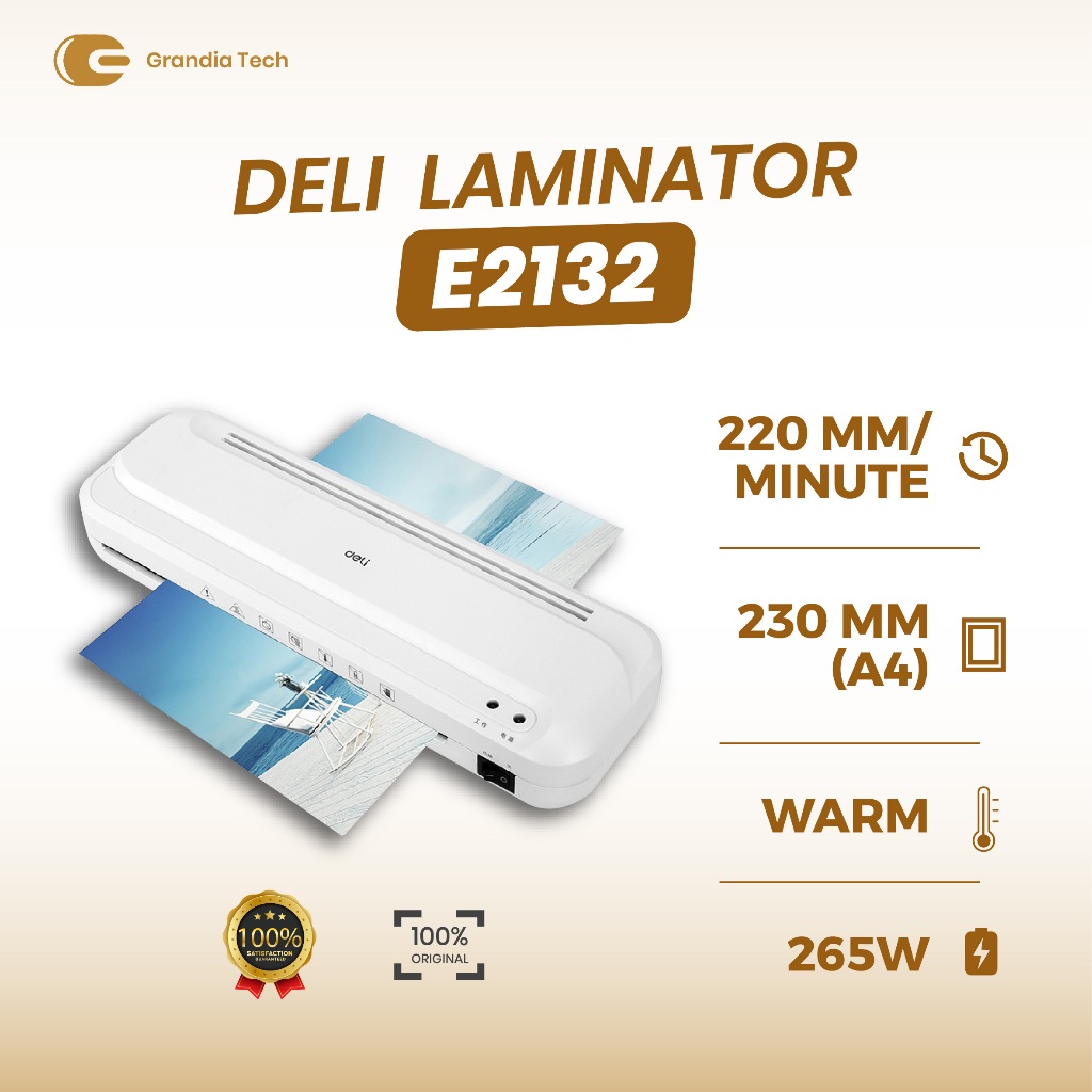 

Laminator Auto‑Feed A4 Deli E2132 dengan Pre‑heat 5 Menit, Kecepatan 220 mm/menit & Proteksi Panas