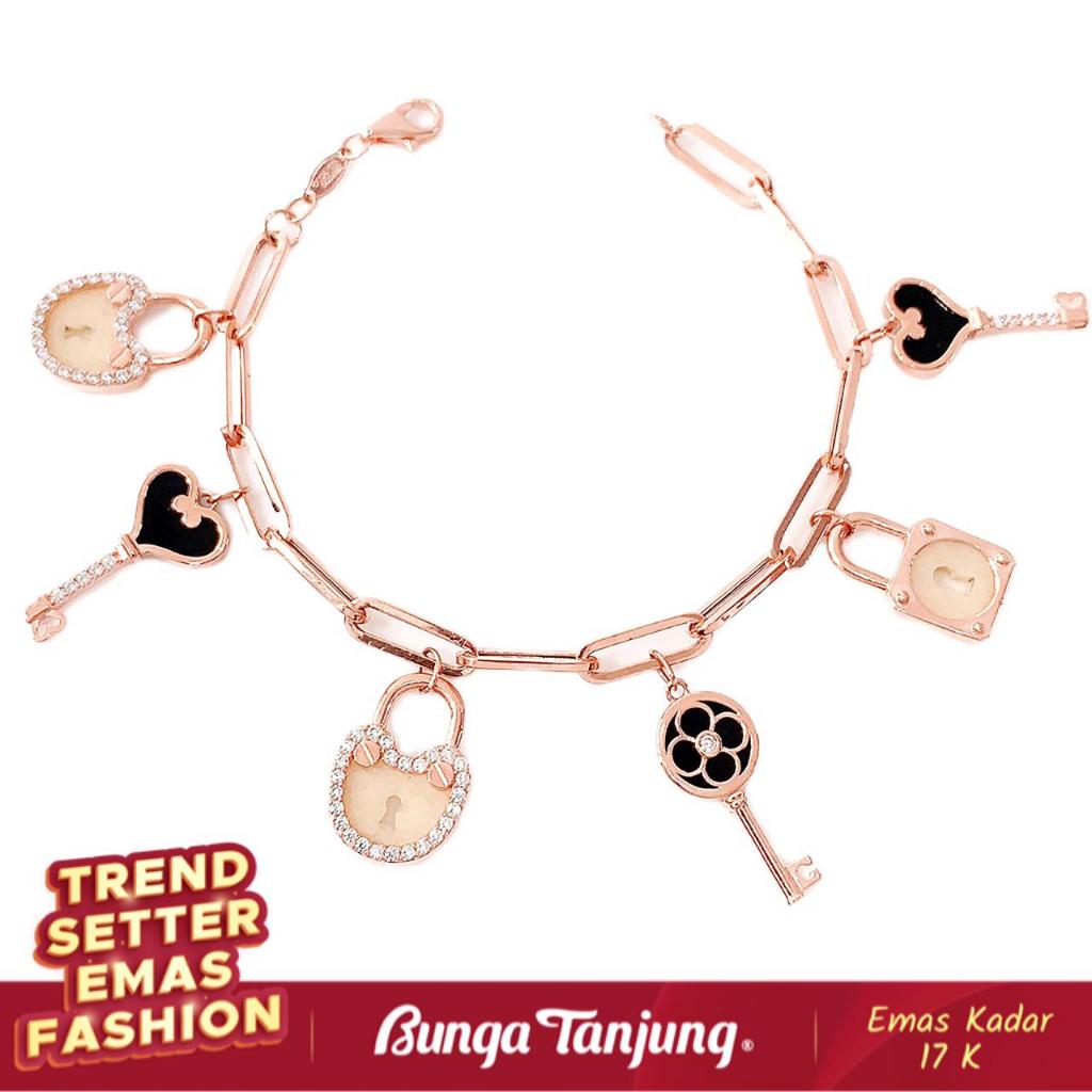 GELANG PAPERCLIP VARIASI KUNCI GEMBOK - EMAS 17K - BUNGA TANJUNG GOLD