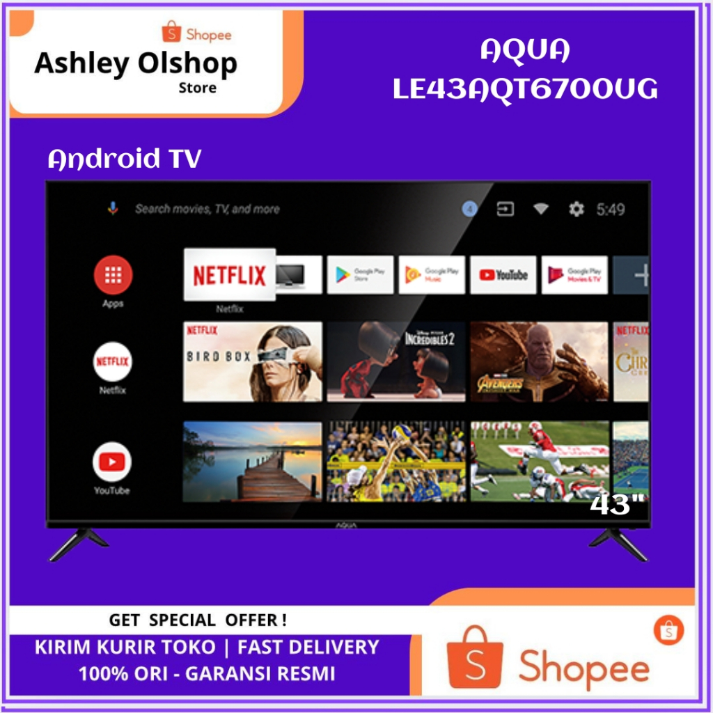 Android Smart TV LE43AQT6700UG Aqua 43 Inch Smart AI Aqua 43AQT6700 43 Inci