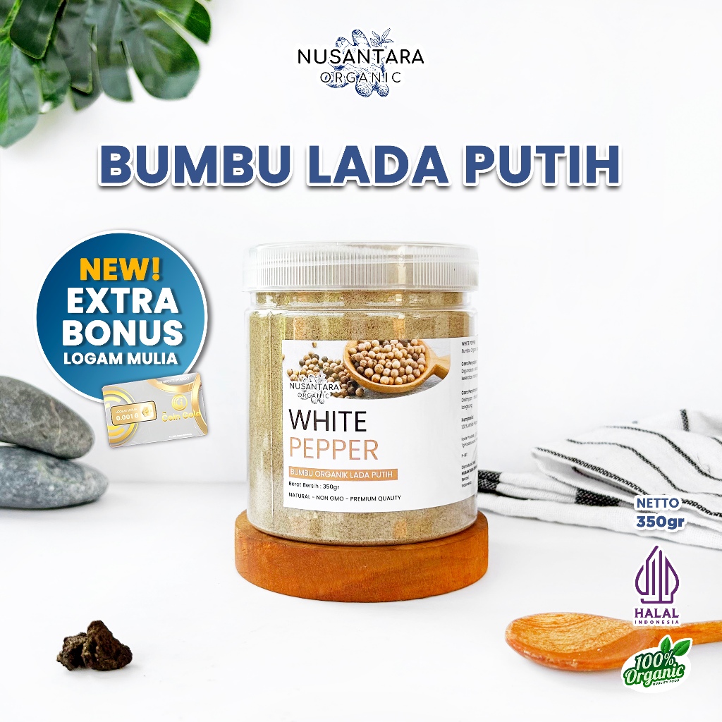 

Nusantara Organic Lada Putih Bubuk Powder White Pepper Asli Tanpa Campuran Bumbu Masak 250gr