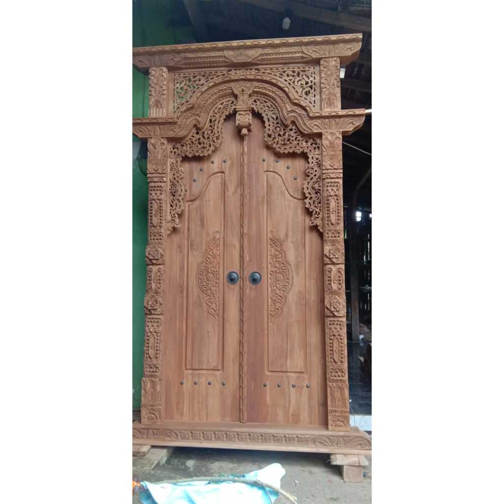 pintu rumah model gebyok jati minimalis ukuran lebar 150 cm