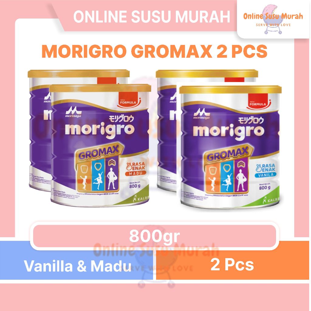MORIGRO GROWMAX PAKET 2 VANILA KALENG MADU KOTAK 800GR SUSU PENAMBAH BERAT BADAN KALORI TINGGI 800 G