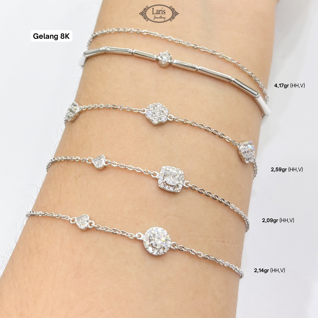 Laris Jewellery | Gelang Emas Muda 8K Whitegold model simple layer serut