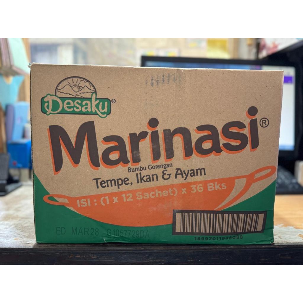 

Marinasi desaku, bumbu gorengan tempe, ikan dan ayam. 12 sachet x 36 bungkus = 432 sachet