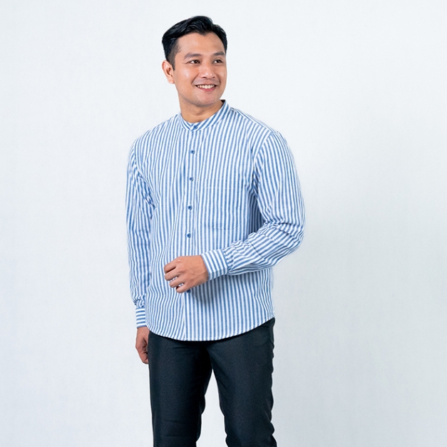 Kemeja Pria Salur Biru Putih Lengan Panjang Daniel - Structure Wear
