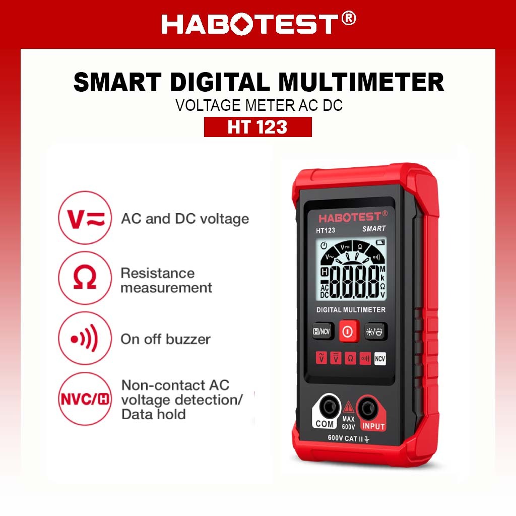 HABOTEST Multimeter Digital Otomatis 600V Pengukur Tegangan Listrik AC DC Digital Multimeter AC/DC