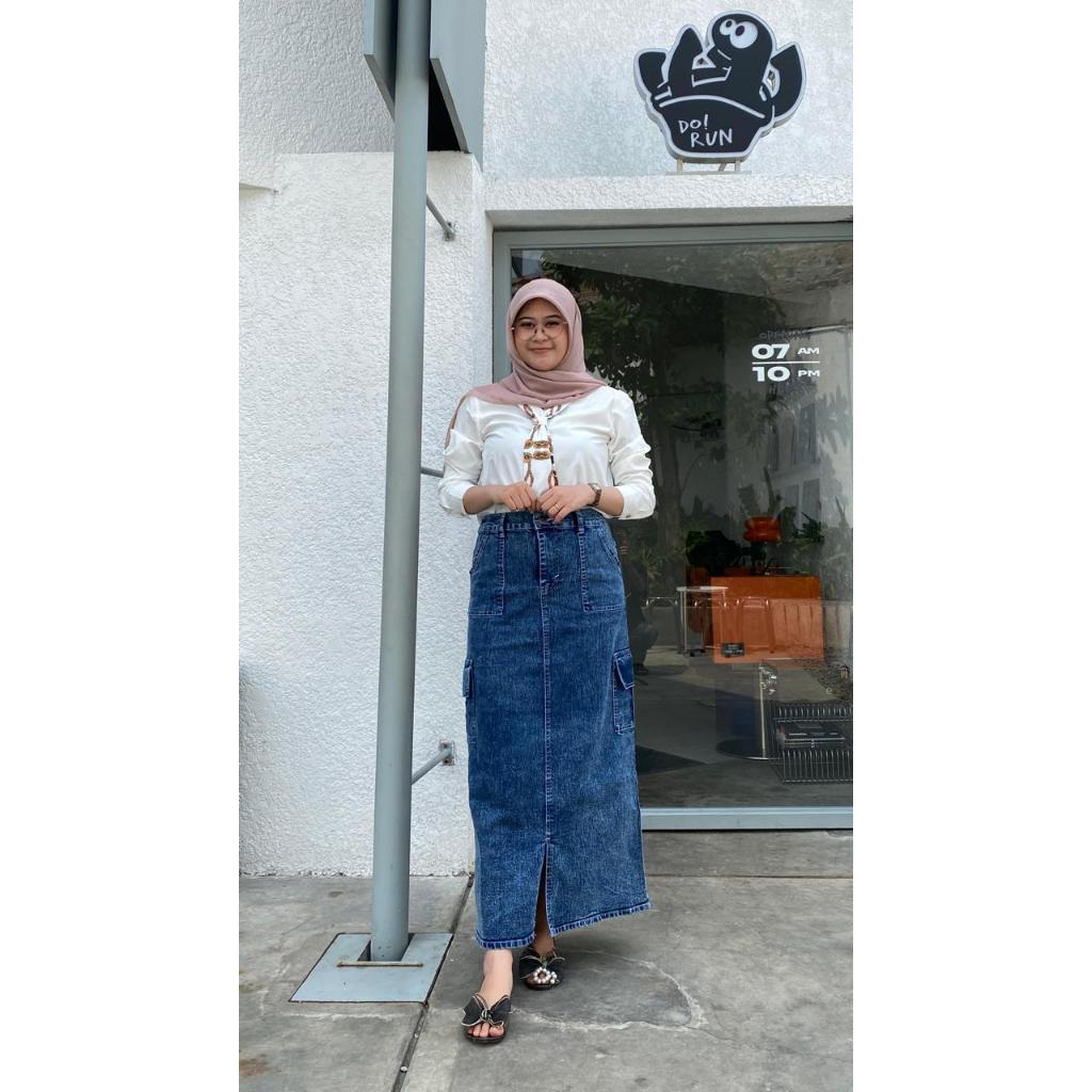 ROK JEANS PANJANG CARGO/SPAN JEANS PANJANG CARGO