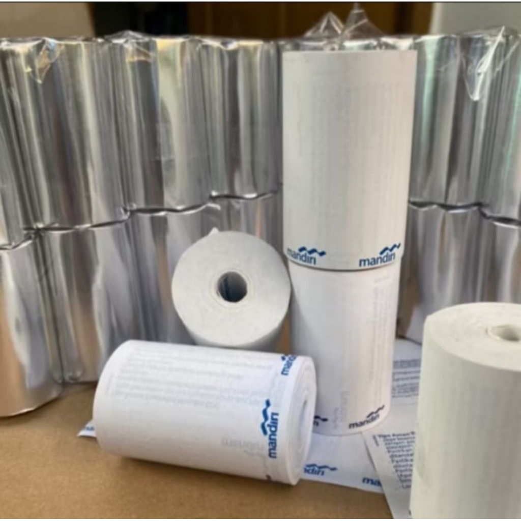 

Kertas struk thermal 57x40 logo Bank mandiri isi 1 dus atau 100 pcs EDC mini printer bluetooth