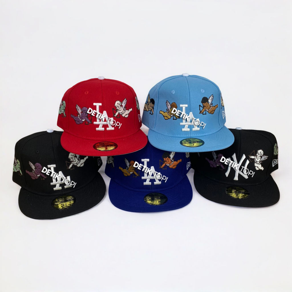 Topi Fitted NY LA Los Angeles New York Born x Raised Angel Red Black Blue Light Blue Bordir Build Up
