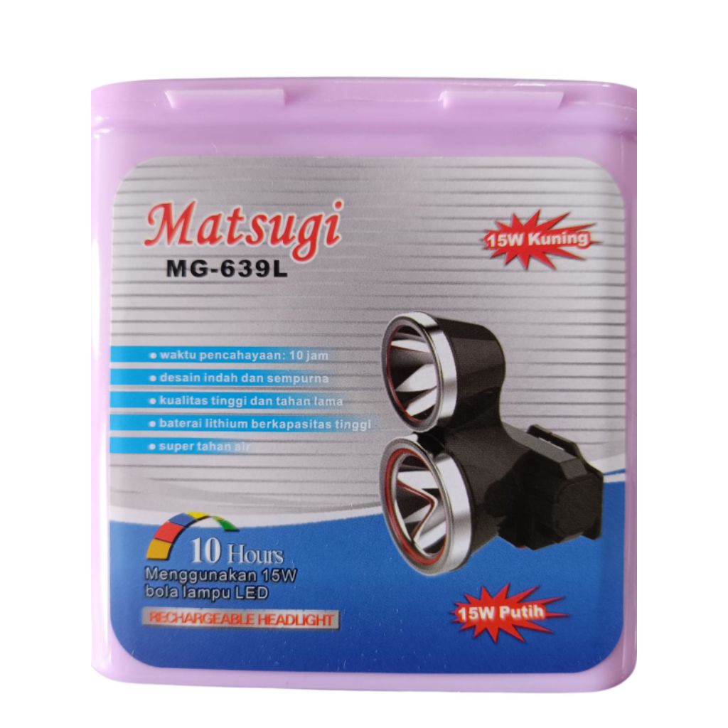 Senter kepala Matsugi 15watt MG-639L dua cahaya putih kuning