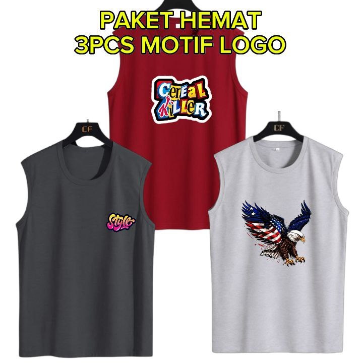 PAKET KAOS SINGLET PRIA ISI 3 PCS / ATASAN KAOS PRIA SANTAI / SINGLET KAOS DISTRO PRIA 3 PCS
