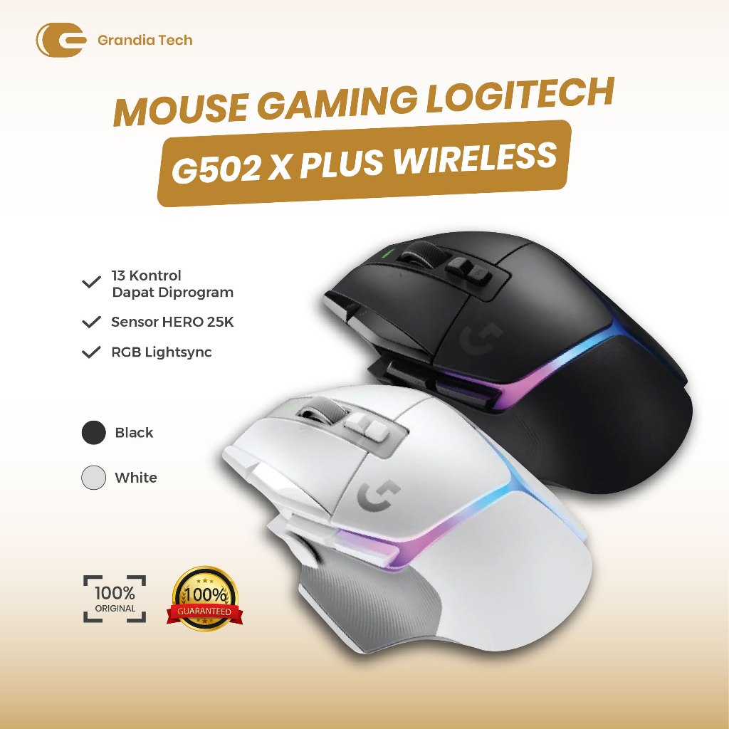 Logitech G502 X Plus Wireless – Mouse Gaming Premium RGB LIGHTSYNC, HERO 25K DPI, 13 Tombol Makro