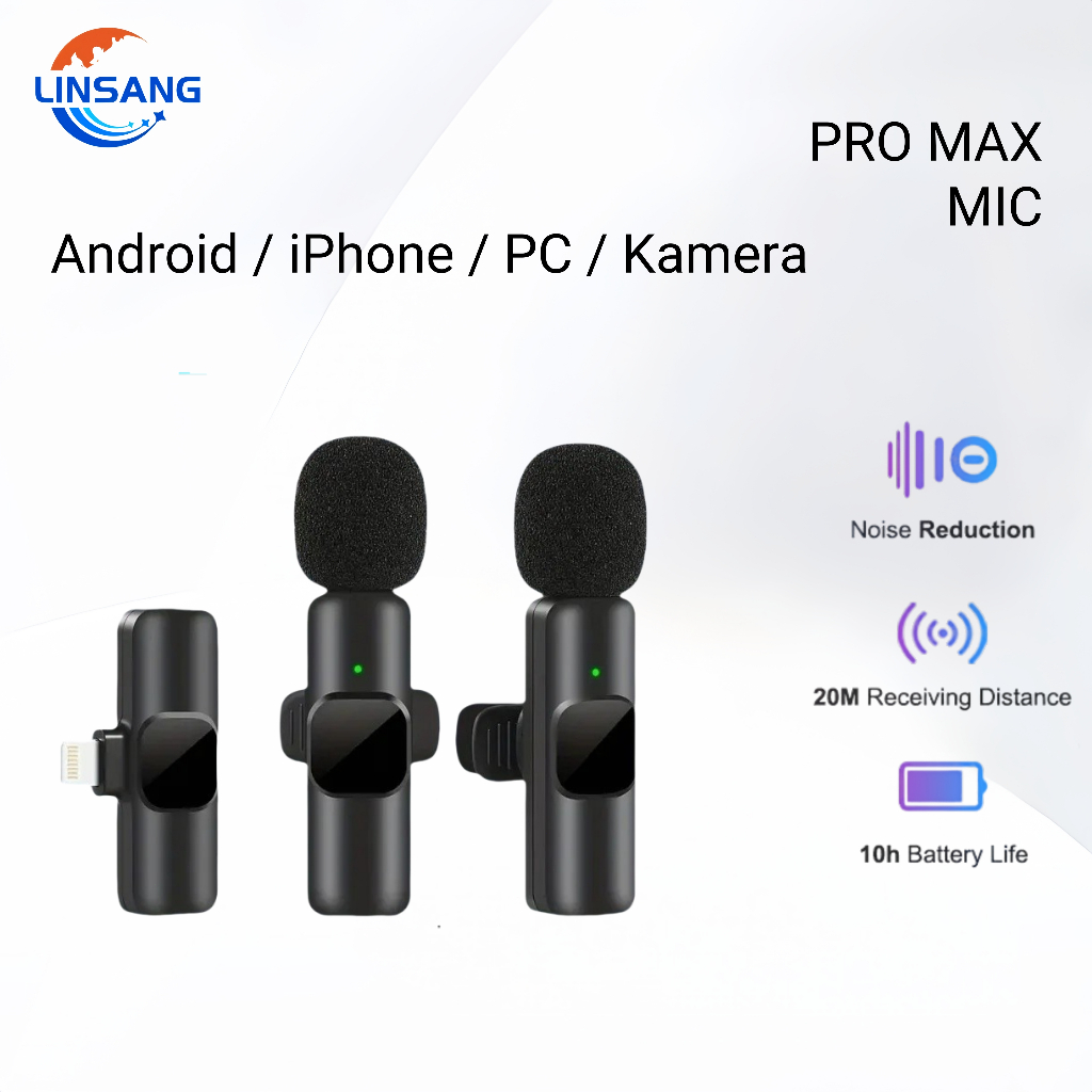 LINSANG K9 2 In 1 Mikrofon Nirkabel Clip On Mic Mikrofon Portable Mikrofon Lavalier HP Plug & Play