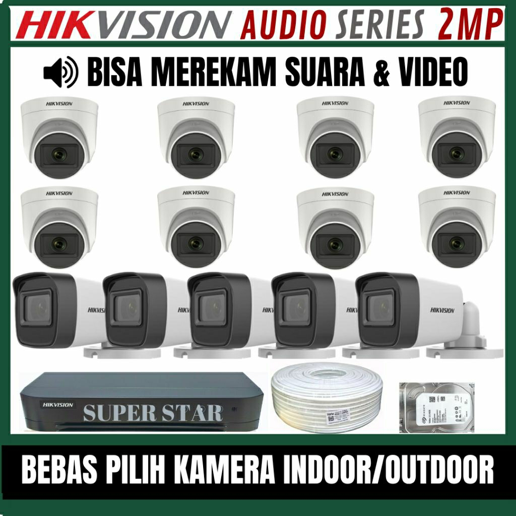 PAKET CCTV HIKVISION 16 CHANNEL 13 KAMERA 2MP AUDIO SERIES