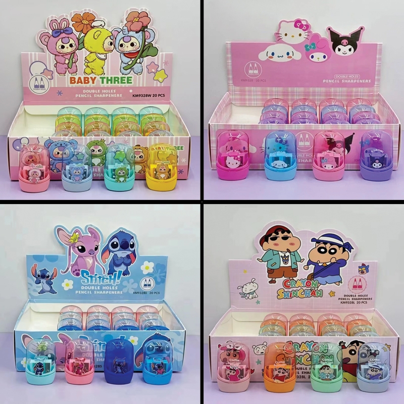 

BB Serutan Rautan Pensil 2 Lubang motif Snrio Stitch Sinchan Baby Three