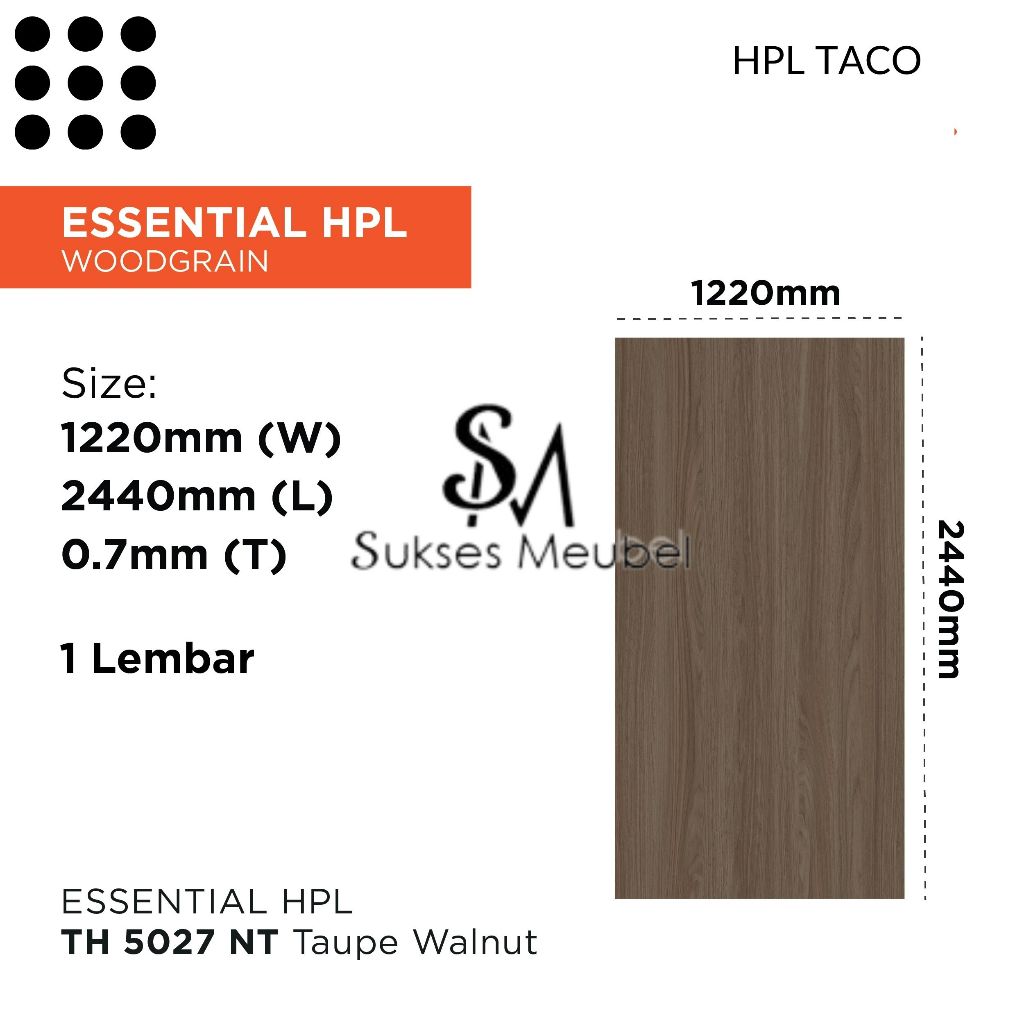 TACO HPL Woodgrain Walnut TH 5027 NT - Taupe Walnut | Per 1 Lembar Ukuran 122cm x 244cm