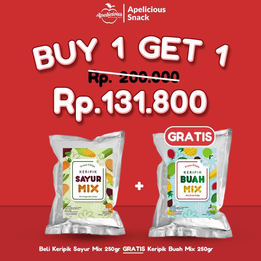 

APELICIOUS - KERIPIK SAYUR MIX ORIGINAL 250gr GRATIS KERIPIK BUAH MIX 250gr / KERIPIK NANGKA 250gr