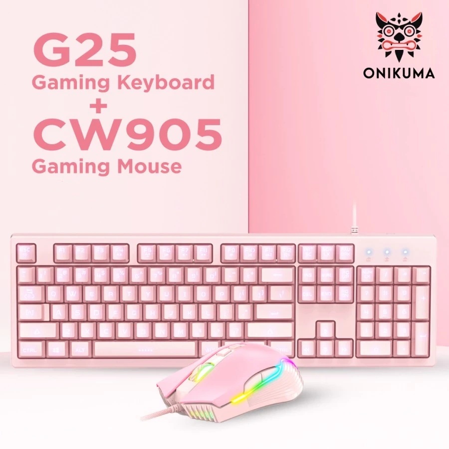 ONIKUMA G25 + CW905 Pink Gaming Keyboard Mouse Set Accesories Game 2024 Wanita / Onikuma Keyboard