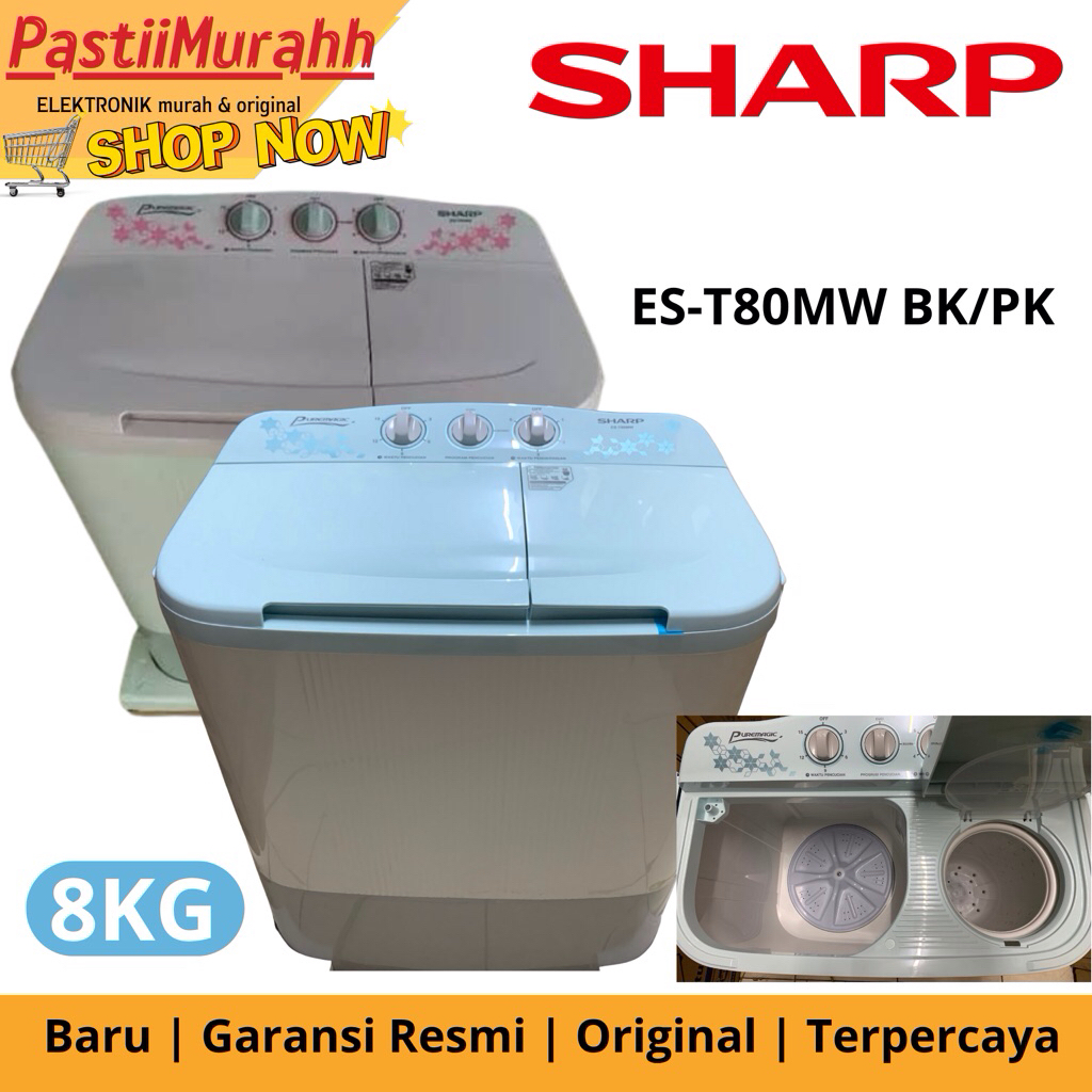 MESIN CUCI SHARP ES-T80MW PK/HK/BK (8KG) BIG PULSATOR GARANSI RESMI