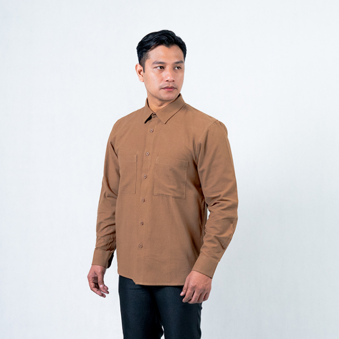 Kemeja Pria Lengan Panjang Coklat Manhattan - Structure Wear
