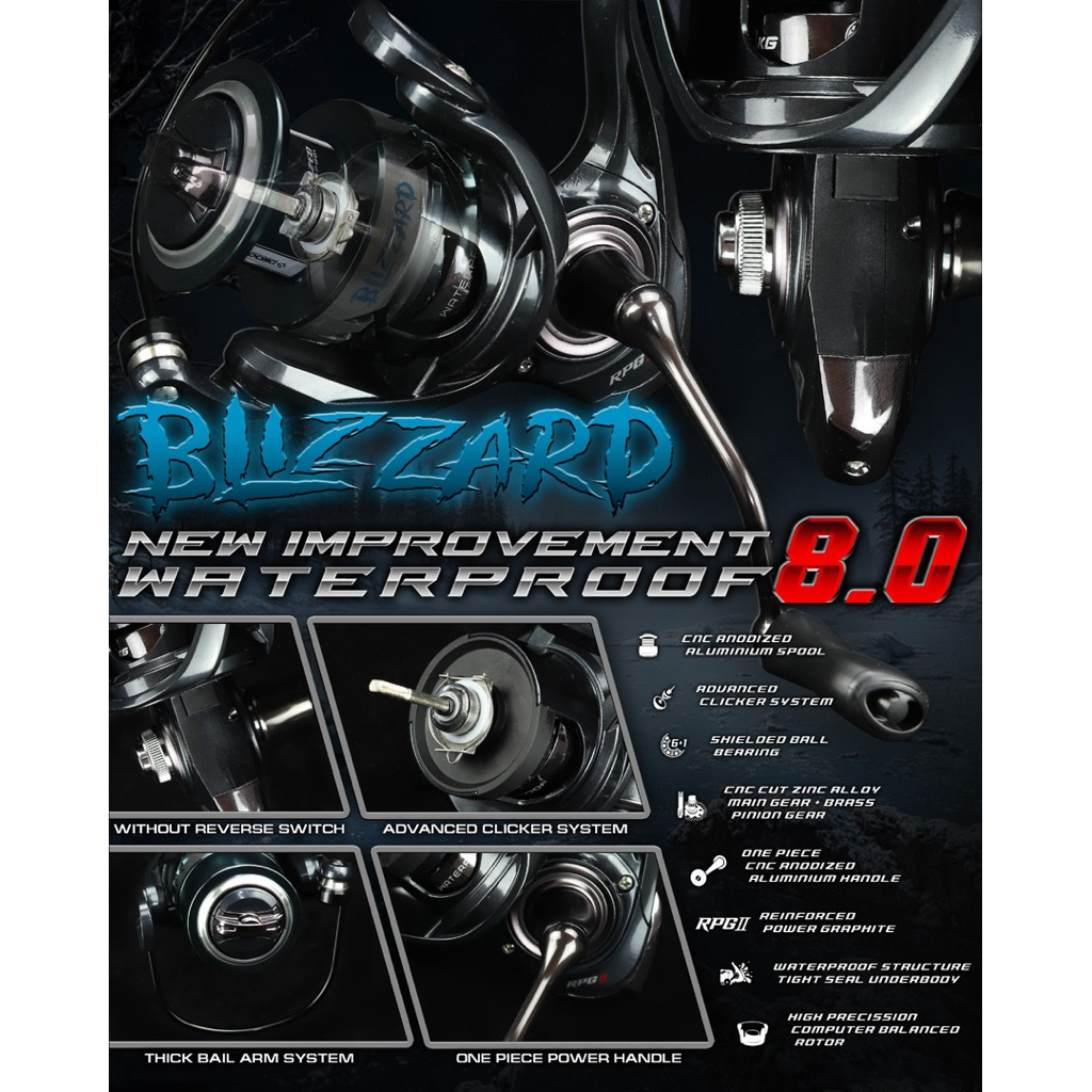 Reel Power Handle Daido BLIZZARD ,versi waterfroof 8.0 One Piece Handle Waterproof Structure + 8.0 P