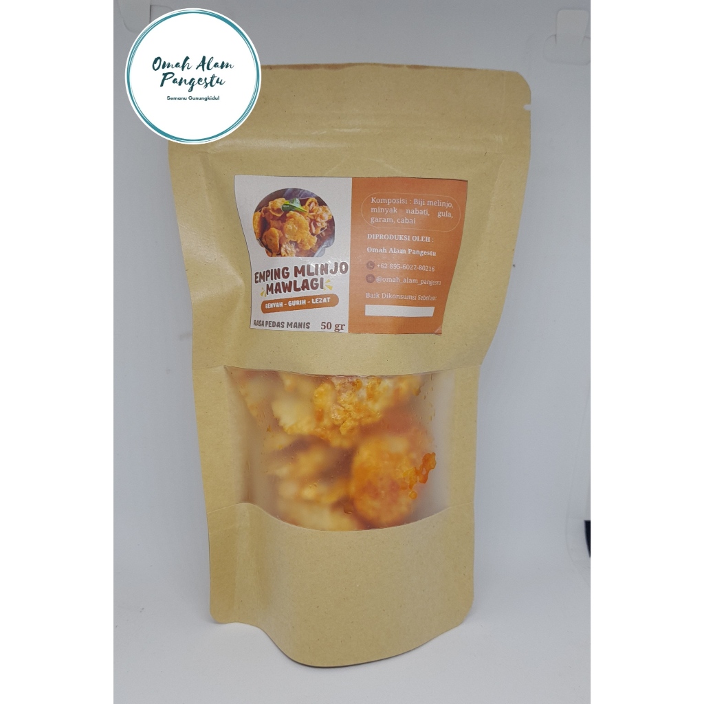 

Emping Melinjo MAWLAGI — Kemasan 50 gr — Rasa Pedas Manis — Cemilan Olahan Melinjo