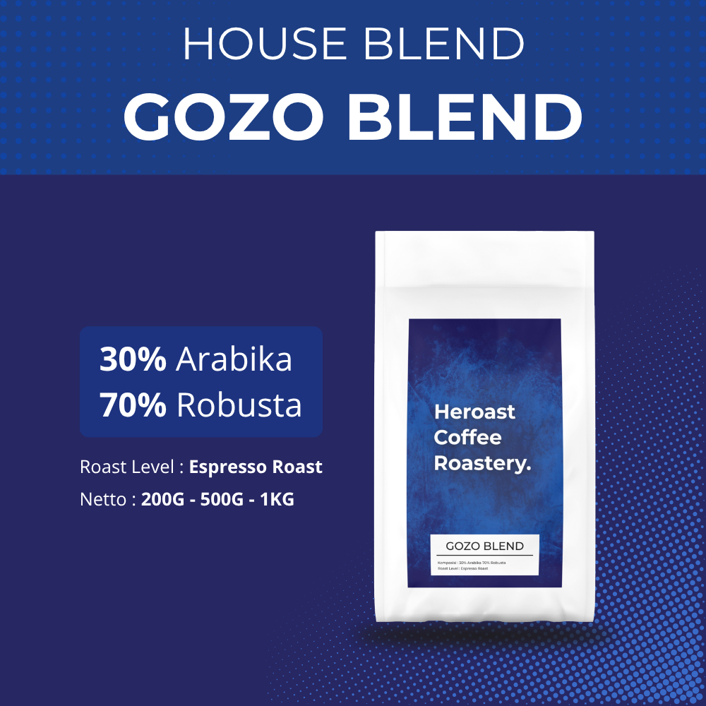 

Heroast Coffee Roastery - Biji Kopi Espresso GOZO BLEND | 30% Arabika 70% Robusta | House Blend Kopi Susu Arabika Robusta | Roast Level Medium To Dark