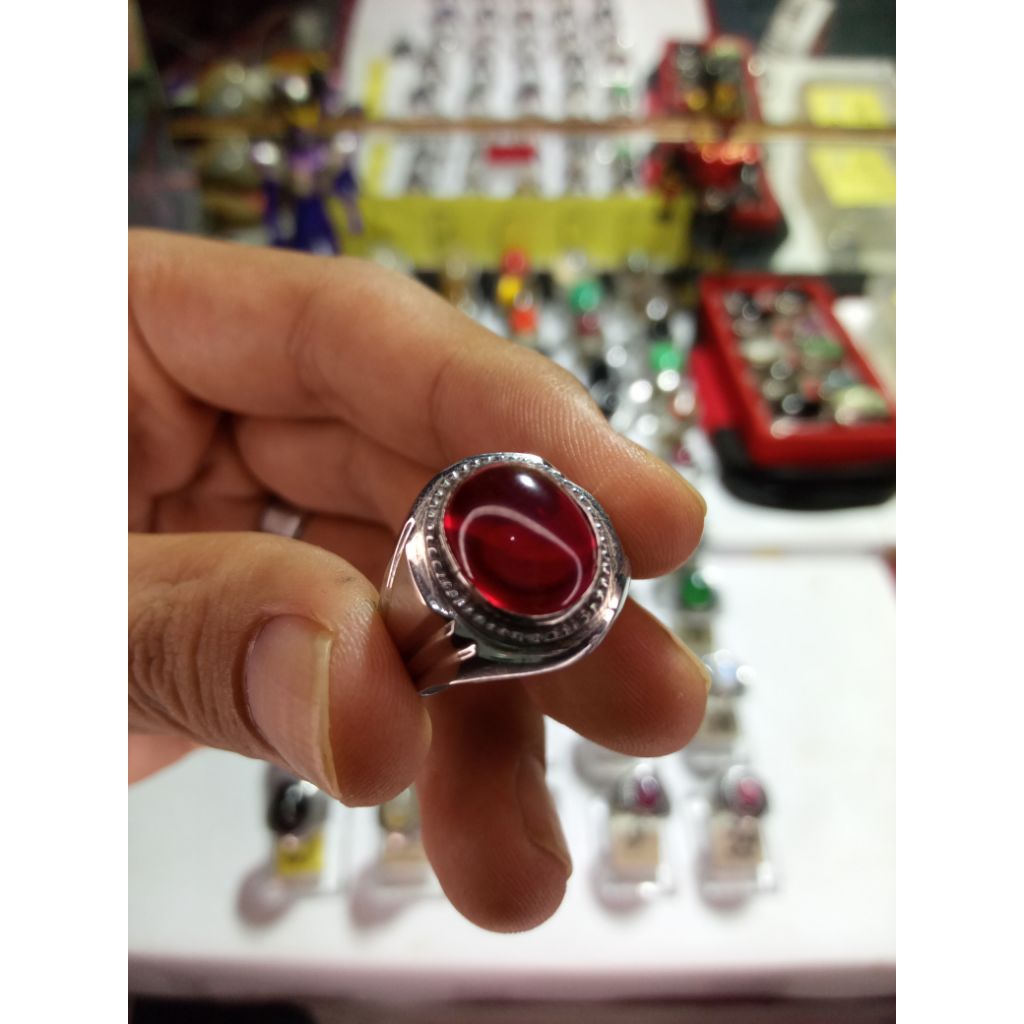 cincin pria batu merah siem star elegan