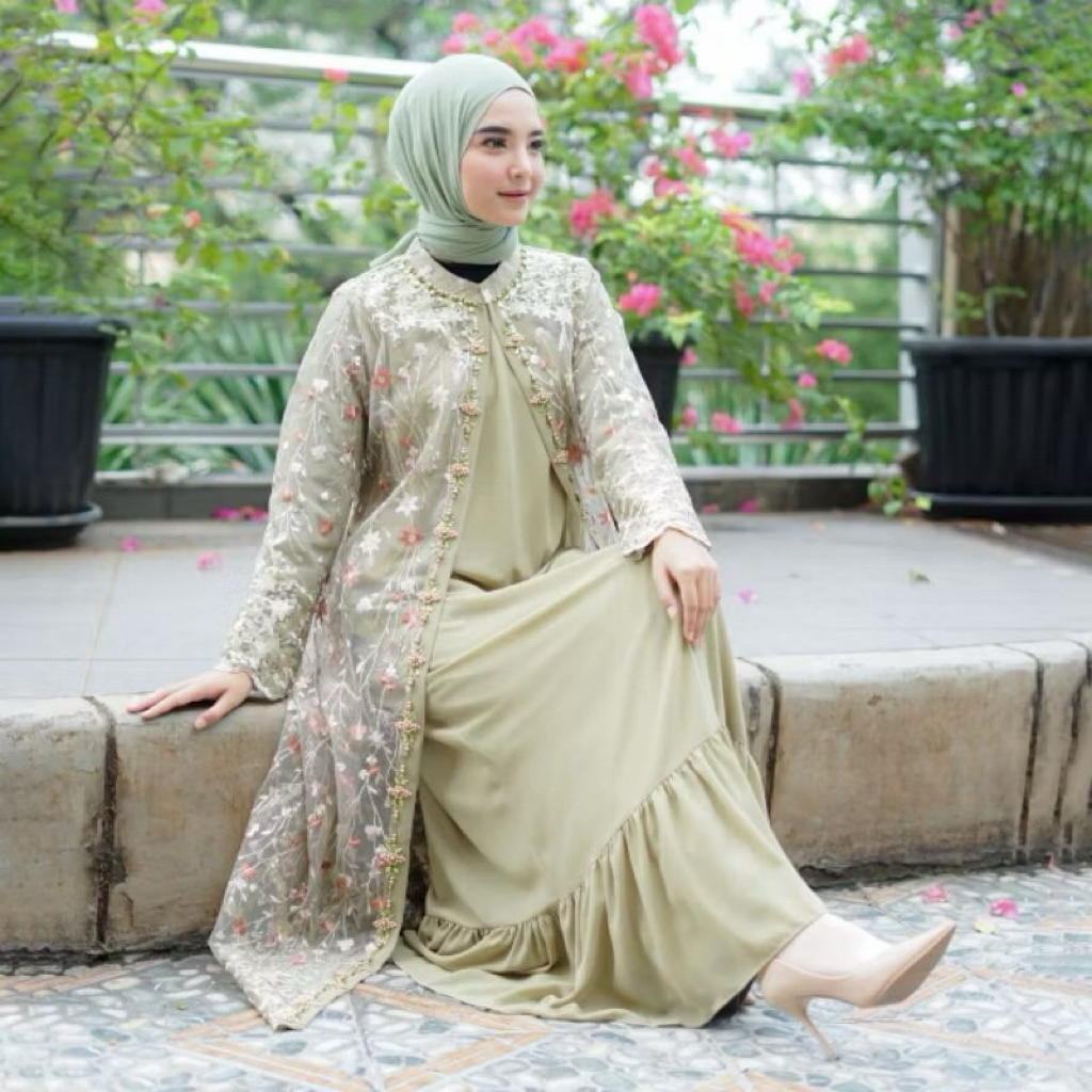 GAMIS ROMPI MISAH WANITA TERBARU-GAMIS CARDIGAN TERBARU-GAMIS MEWAH BAHAN BROKAT CORNELLI GLITER MIX