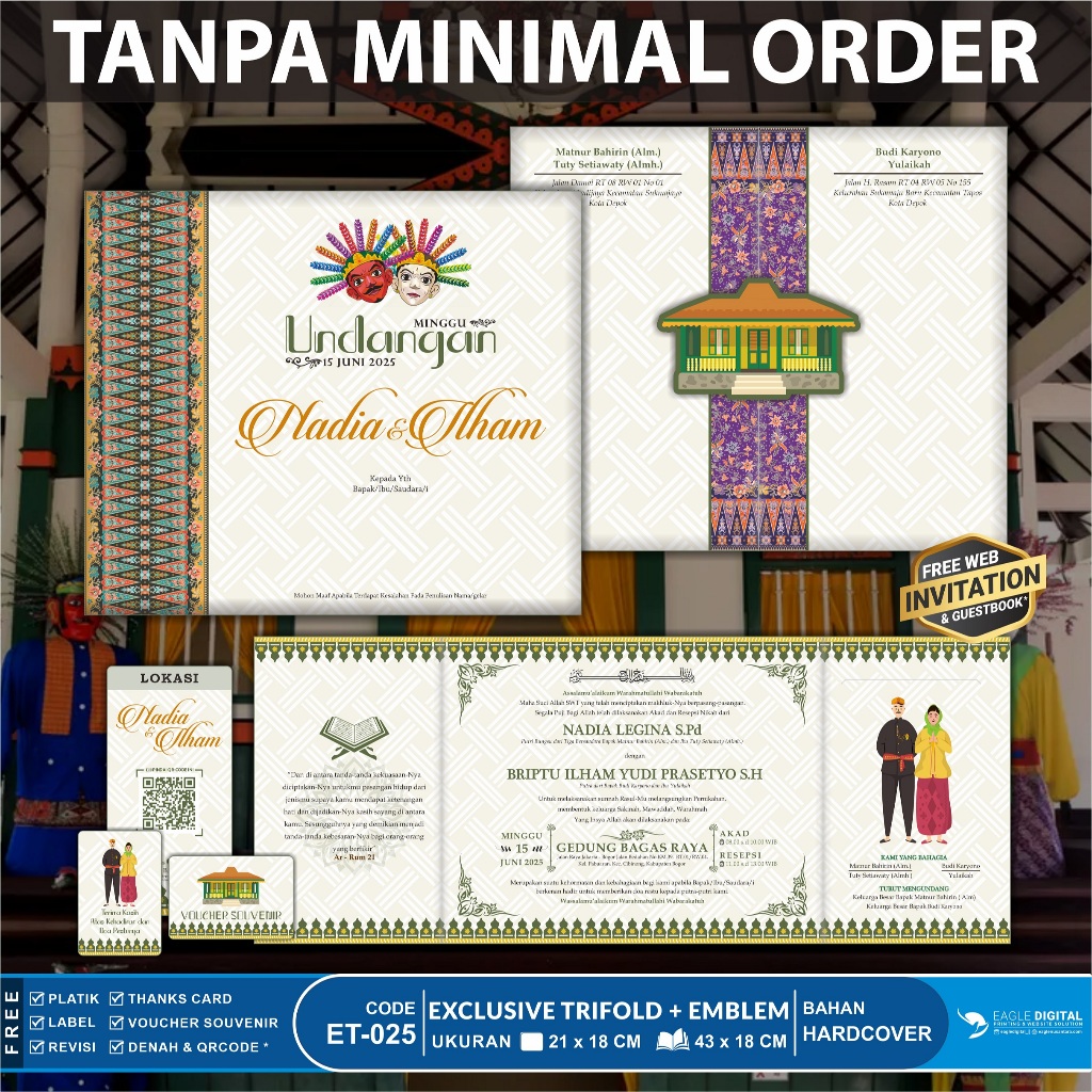 ET025 | Adat Betawi Jakarta | Hardcover Trifold Lipat Tiga | Undangan Pernikahan Tanpa Minimal Order
