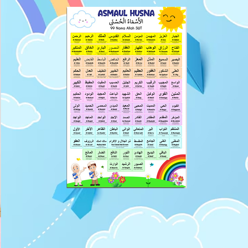 123 Poster Asmaul Husna - Poster Edukasi Anak - Poster belajar anak - Poster wipe and clean - perlen