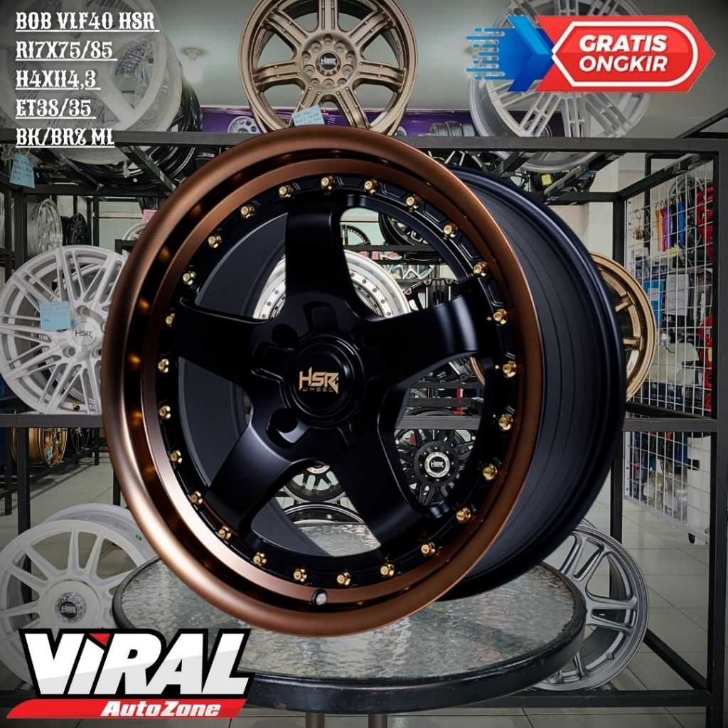 Velg HSR BOB VLF40 RING 17 R17 Pelek Mobil Lobang 4 CELONG untuk AVANZA,CONFERO,EVALIA