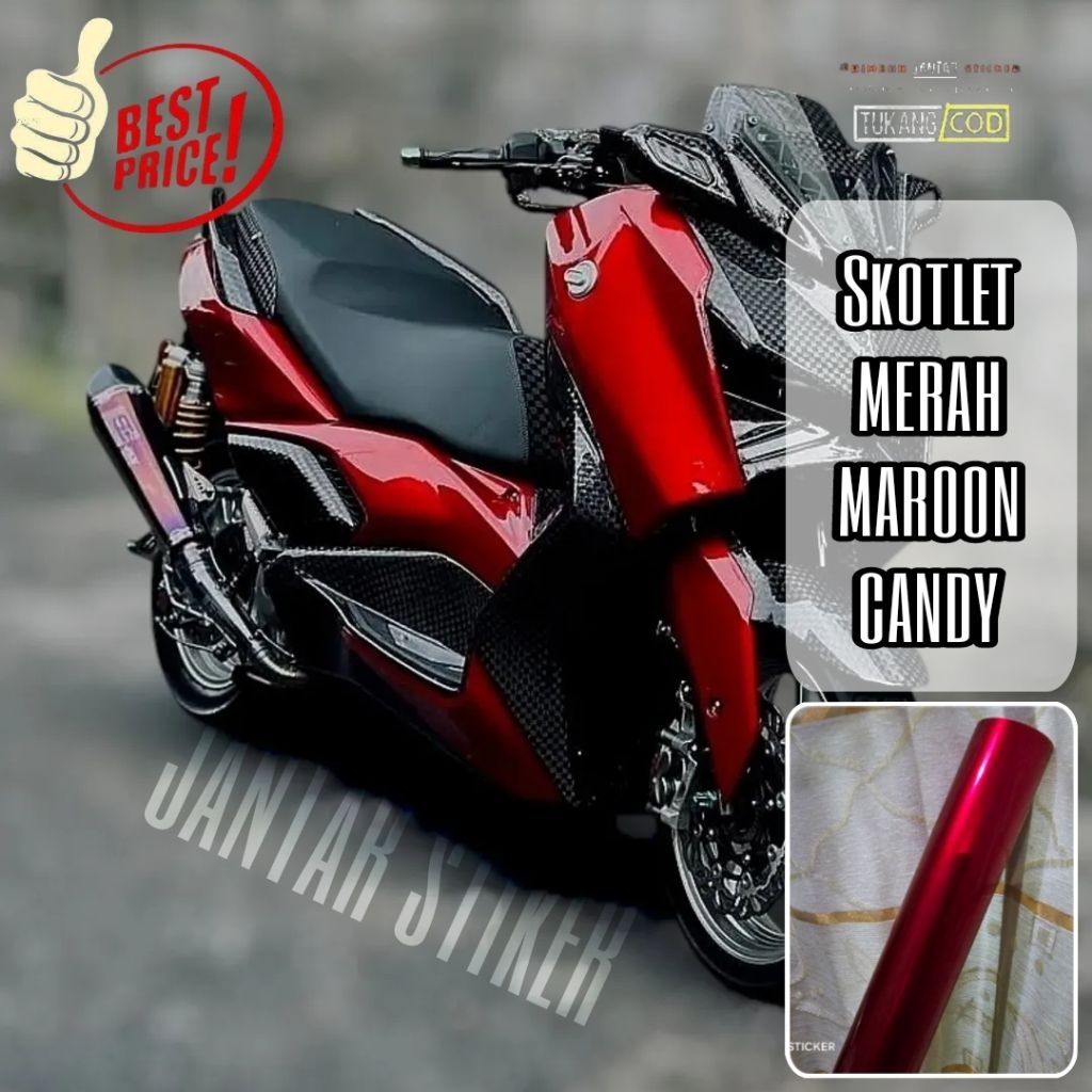 Sticker Scotlite Merah Maroon Metalik Candy Skotlet Merah Gelap Stiker Skotlet Motor Merah Metalik S