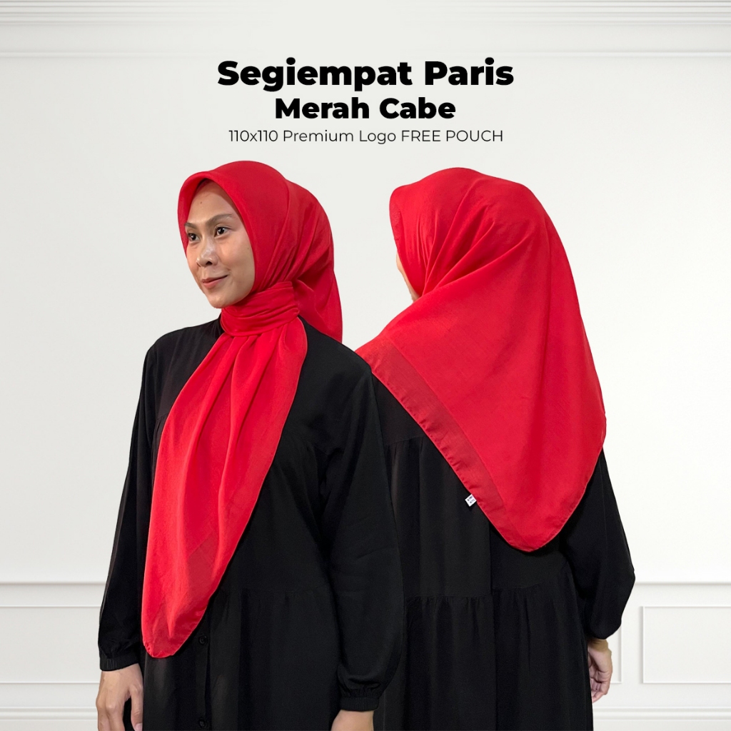 Segiempat Paris Merah Cerah 110x110 | Hijab Paris Merah Cabe | Segiempat Paris Merah Cerah | Jilbab 